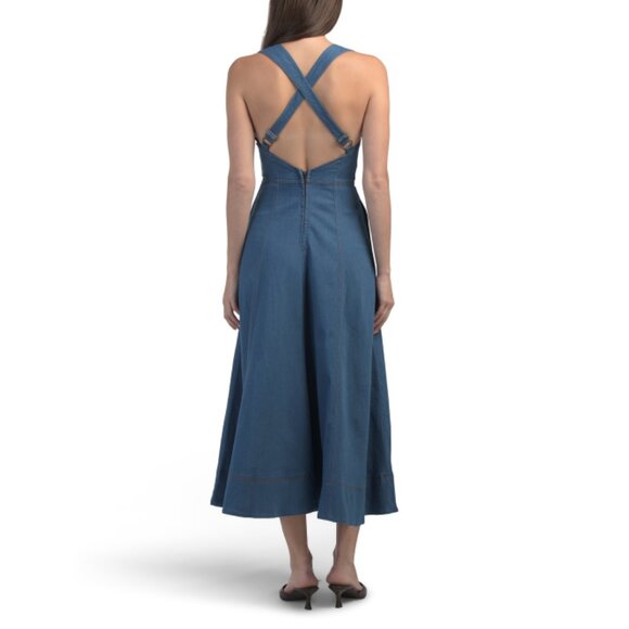 SELFIE LESLIE Navy Ellora Criss Cross Back Denim Maxi Dress - Picture 2 of 2